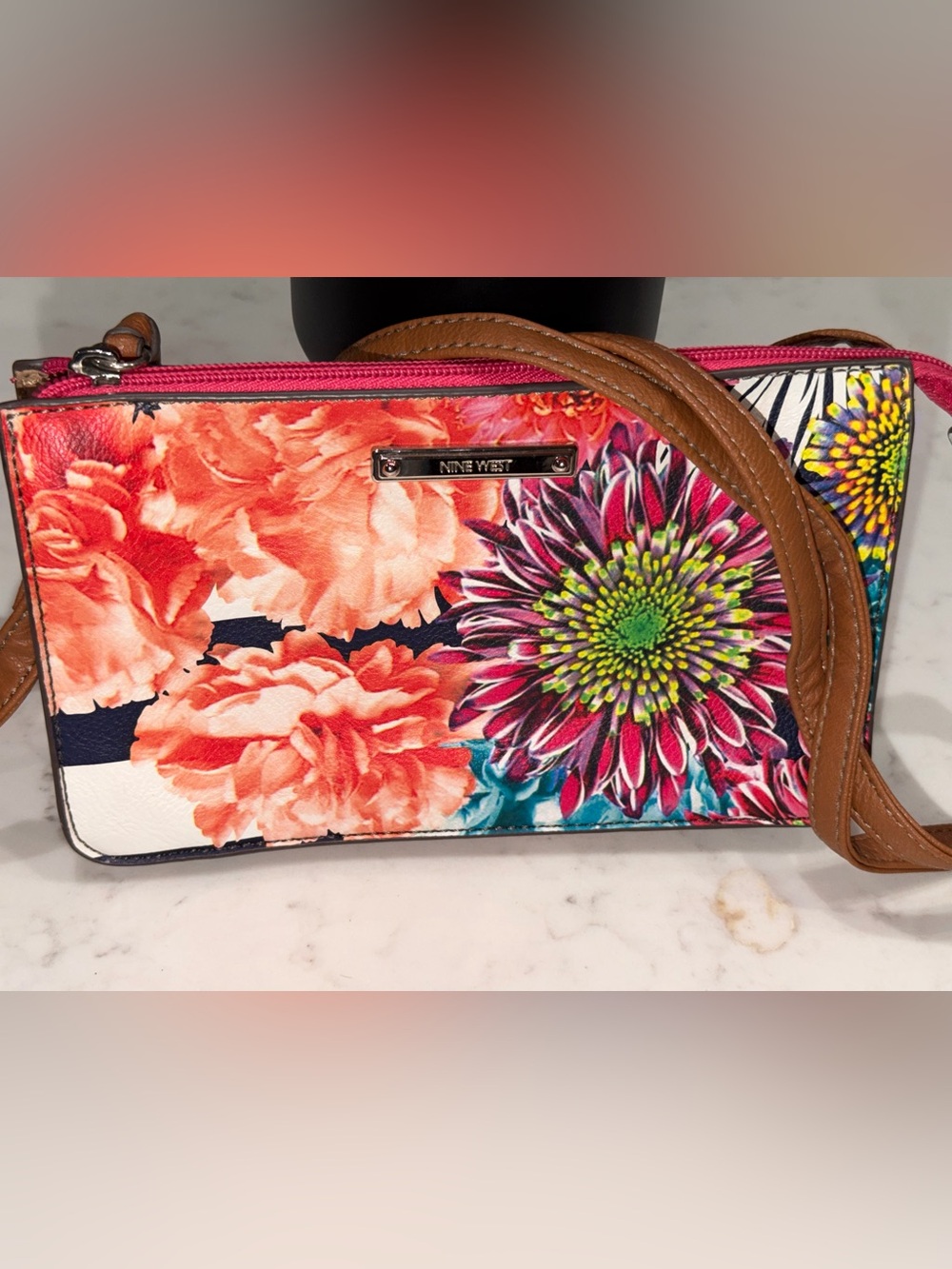 Nine West Floral Crossbody Bag in Coral, Pink, Teal & Brown